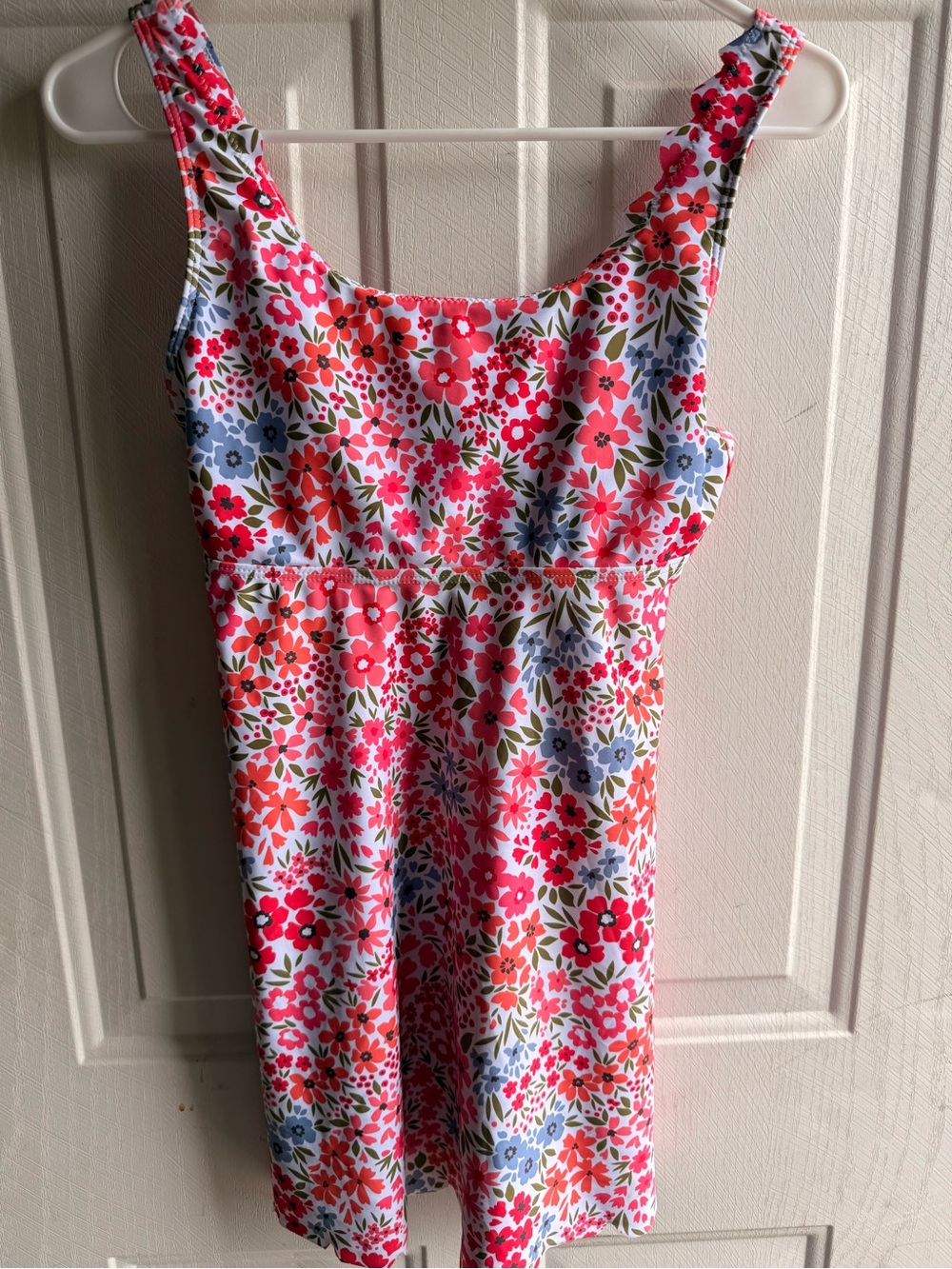 SHEIN White Floral One-Piece Swimsuit with Pink Red Orange Blue Flowers